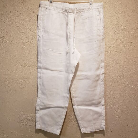 J Jill Pants Womens Medium Tall White Love Linen Straight Leg Pockets Pull On - Picture 10 of 11